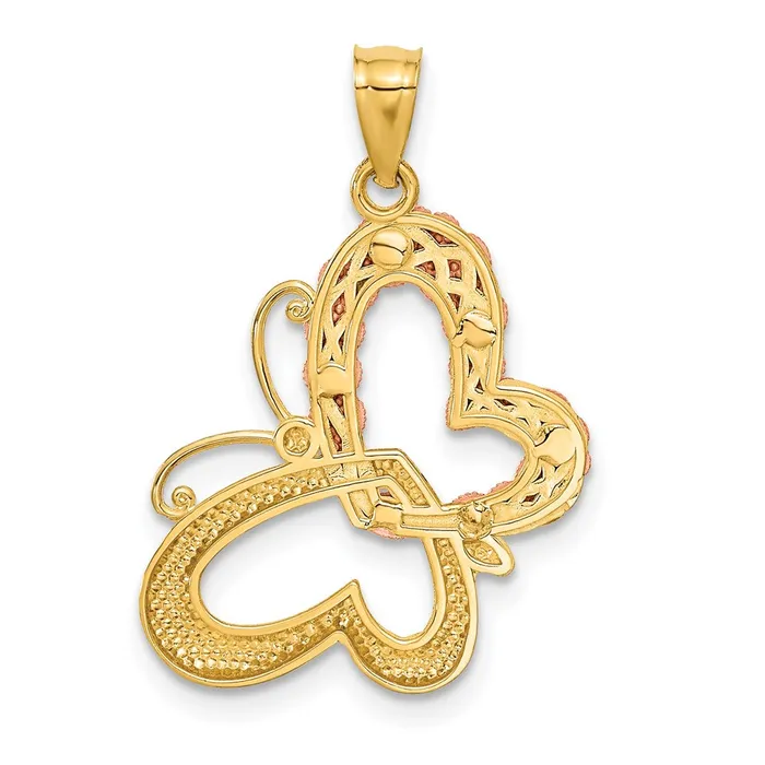 Rings 14k Twotone Gold wWhite Rhodium Butterfly wHearts Pendant TreasureFineJewelers