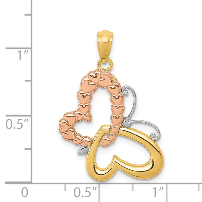 Rings 14k Twotone Gold wWhite Rhodium Butterfly wHearts Pendant TreasureFineJewelers