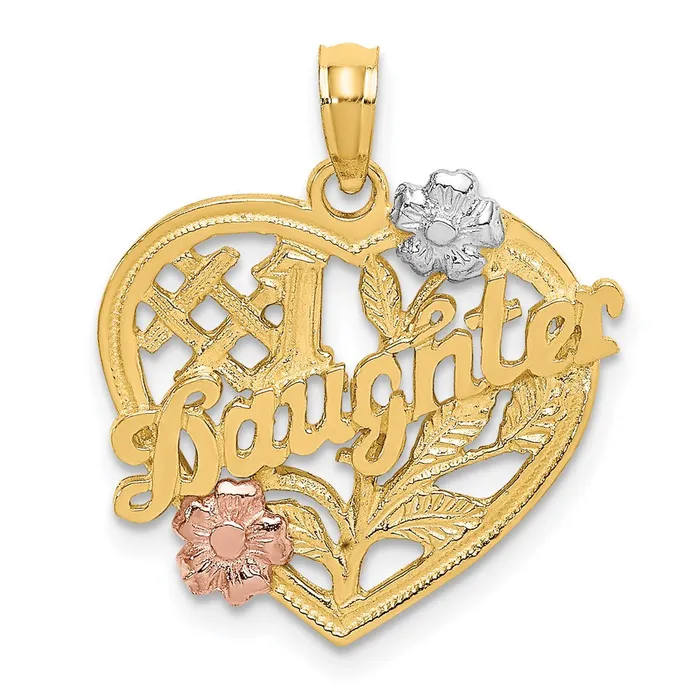 Rings 14k Twotone wWhite Rhodium 1 DAUGHTER Heart Charm TreasureFineJewelers Rings 14k Twotone wWhite Rhodium 1 DAUGHTER Heart Charm TreasureFineJewelers
