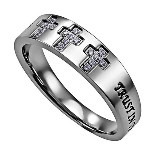 Rings North Arrow Shop TRUST Proverbs 35 Christian Trinity Cross Ring Engraved Bible Verse with CZ Stones Rings North Arrow Shop TRUST Proverbs 35 Christian Trinity Cross Ring Engraved Bible Verse with CZ Stones