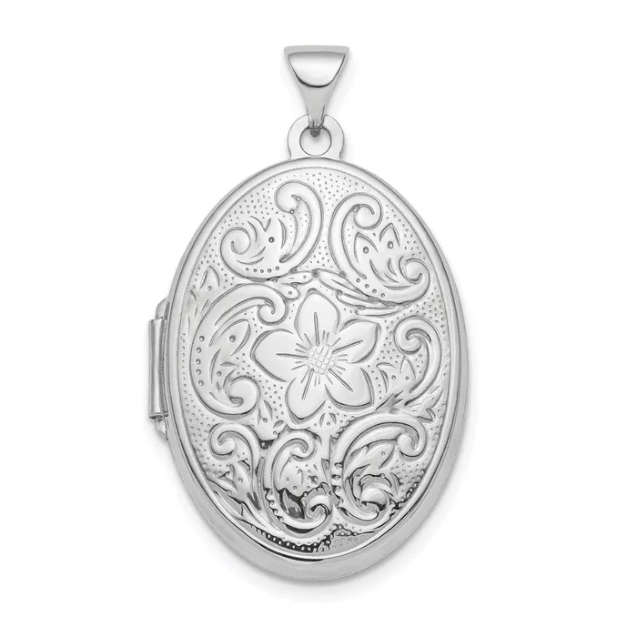 Rings Sterling Silver Rhodplated Floral Swirl Reversible 26mm Oval Locket TreasureFineJewelers Rings Sterling Silver Rhodplated Floral Swirl Reversible 26mm Oval Locket TreasureFineJewelers