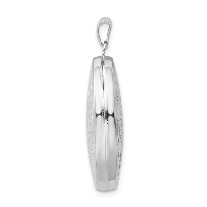 Rings Sterling Silver Rhodplated Floral Swirl Reversible 26mm Oval Locket TreasureFineJewelers