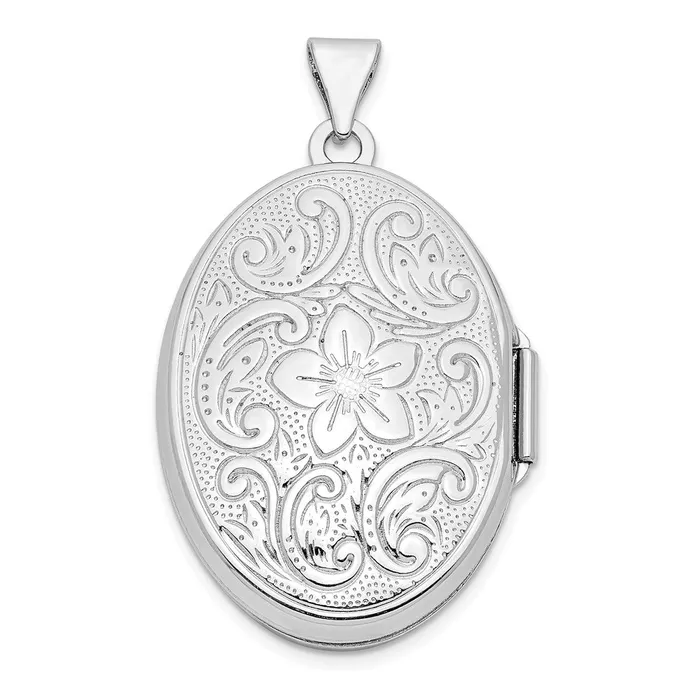 Rings Sterling Silver Rhodplated Floral Swirl Reversible 26mm Oval Locket TreasureFineJewelers