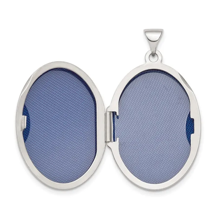Rings Sterling Silver Rhodplated Floral Swirl Reversible 26mm Oval Locket TreasureFineJewelers