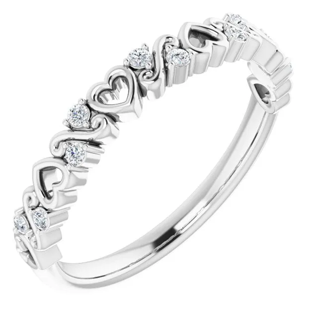 Rings TreasureFineJeweler 14K White 08 CTW Natural Diamond Heart Anniversary Band