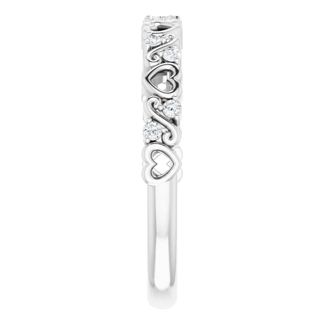 Rings TreasureFineJeweler 14K White 08 CTW Natural Diamond Heart Anniversary Band