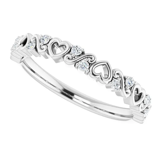 Rings TreasureFineJeweler 14K White 08 CTW Natural Diamond Heart Anniversary Band