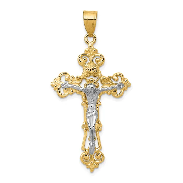 Rings TreasureFineJewelers 14k Twotone INRI Fleur De Lis Crucifix Pendant Rings TreasureFineJewelers 14k Twotone INRI Fleur De Lis Crucifix Pendant