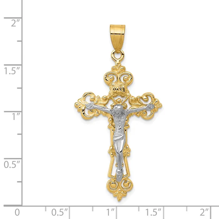 Rings TreasureFineJewelers 14k Twotone INRI Fleur De Lis Crucifix Pendant