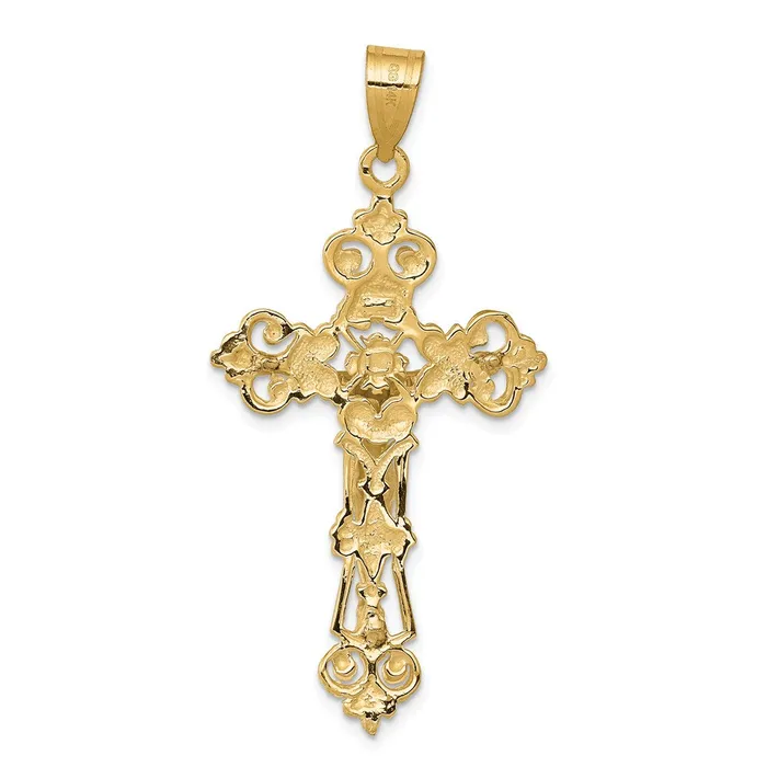 Rings TreasureFineJewelers 14k Twotone INRI Fleur De Lis Crucifix Pendant