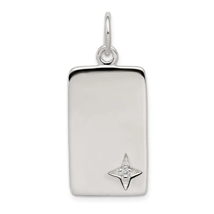 Rings TreasureFineJewelers Sterling Silver CZ Polished Rectangle Charm