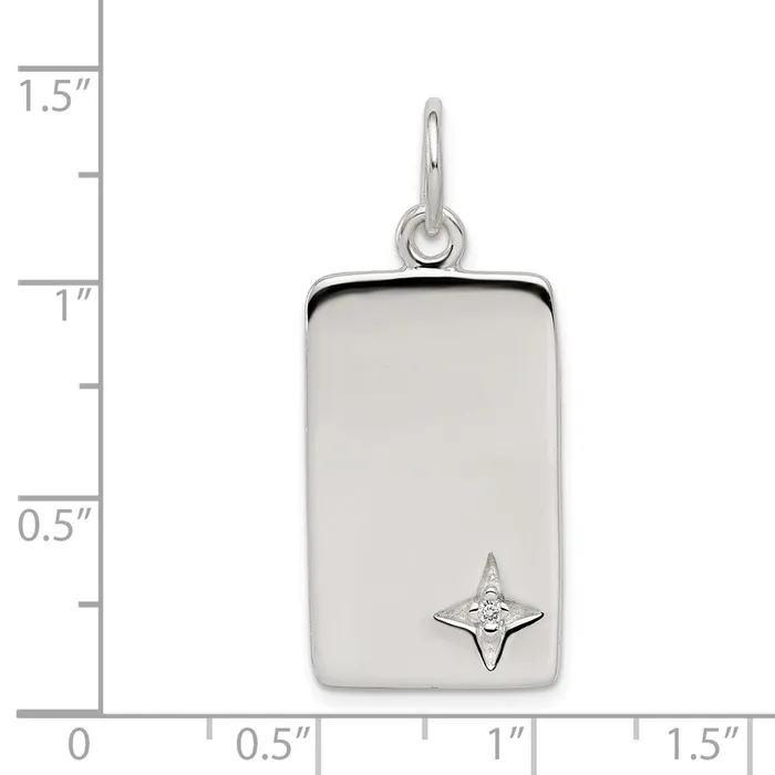 Rings TreasureFineJewelers Sterling Silver CZ Polished Rectangle Charm