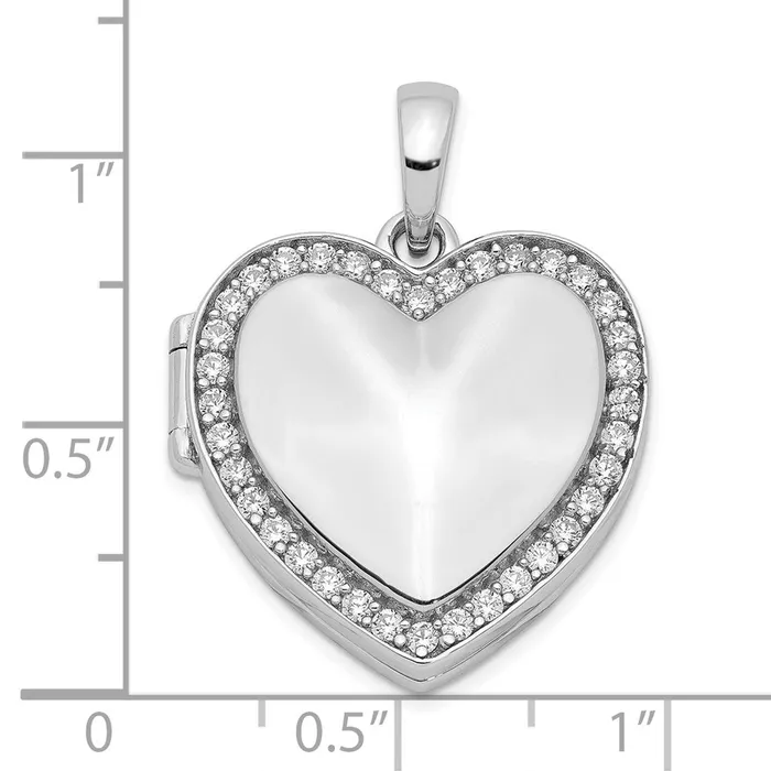 Rings TreasureFineJewelers Sterling Silver Rhodiumplated CZ 23mm Heart Locket