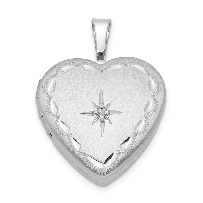 Rings TreasureFineJewelers Sterling Silver Rhodiumplated Satin DC Diamond Star Heart Locket Rings TreasureFineJewelers Sterling Silver Rhodiumplated Satin DC Diamond Star Heart Locket