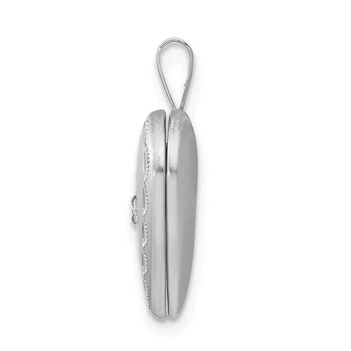 Rings TreasureFineJewelers Sterling Silver Rhodiumplated Satin DC Diamond Star Heart Locket