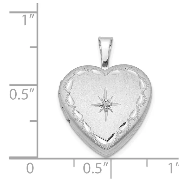 Rings TreasureFineJewelers Sterling Silver Rhodiumplated Satin DC Diamond Star Heart Locket