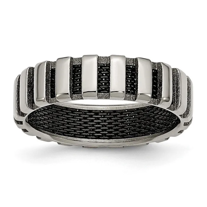 Rings TreasureFineJewelers Titanium Polished wBlack IPplated Wire 6mm Band Rings TreasureFineJewelers Titanium Polished wBlack IPplated Wire 6mm Band