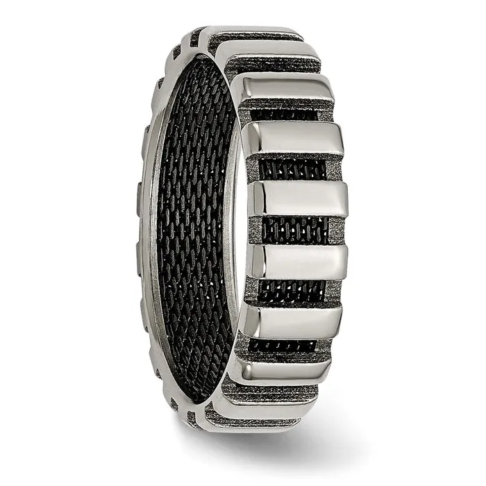 Rings TreasureFineJewelers Titanium Polished wBlack IPplated Wire 6mm Band