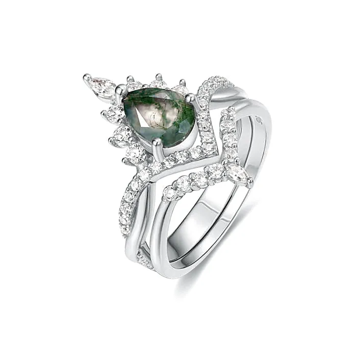 Rings Trendolla Jewelry 925 Sterling Silver Crown Green Moss Agate Engagement Ring
