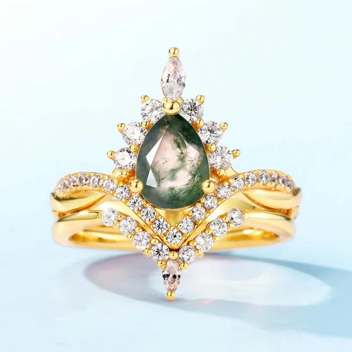 Rings Trendolla Jewelry 925 Sterling Silver Crown Green Moss Agate Engagement Ring