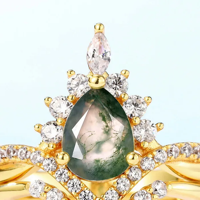 Rings Trendolla Jewelry 925 Sterling Silver Crown Green Moss Agate Engagement Ring