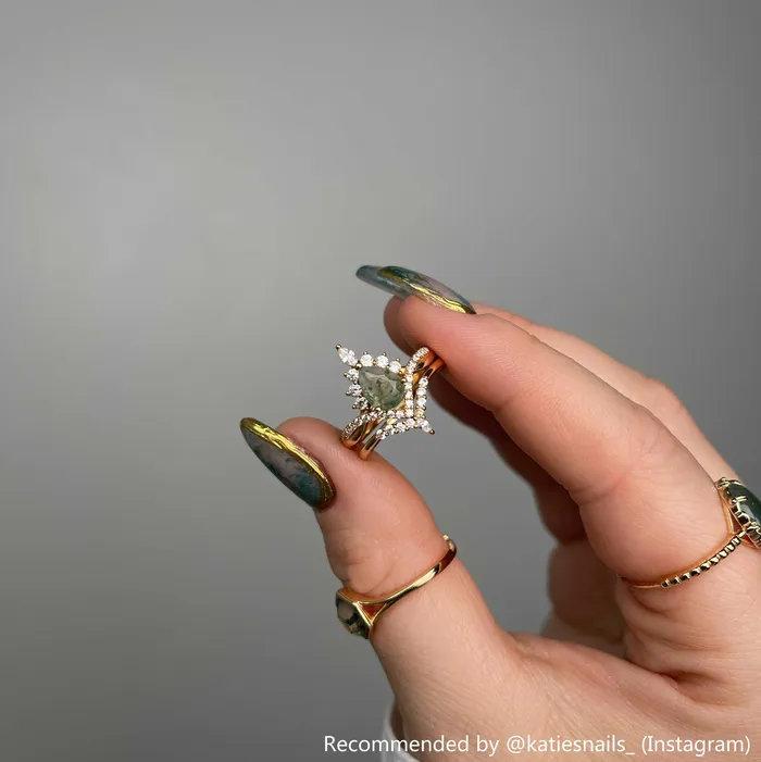 Rings Trendolla Jewelry 925 Sterling Silver Crown Green Moss Agate Engagement Ring
