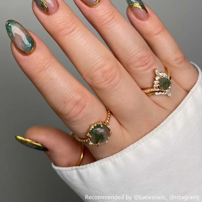 Rings Trendolla Jewelry 925 Sterling Silver Crown Green Moss Agate Engagement Ring