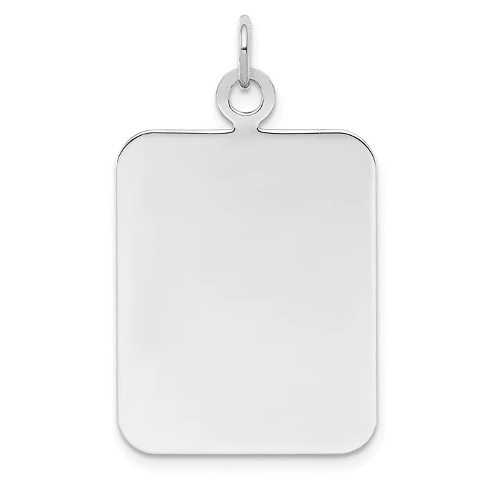 SS Rhplt Engraveable Rectangle Polished FrontSatin Back Disc Charm TreasureFineJewelers Charm Necklaces