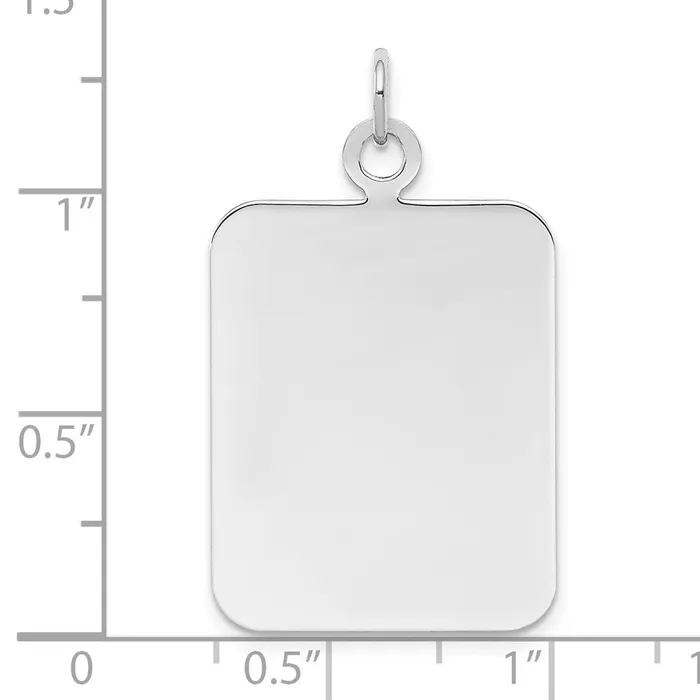 SS Rhplt Engraveable Rectangle Polished FrontSatin Back Disc Charm TreasureFineJewelers Charm Necklaces