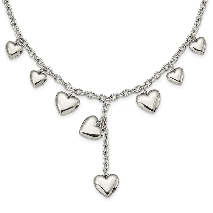 Stainless Steel 18in Polished Hearts Y Necklace TreasureFineJewelers Necklaces