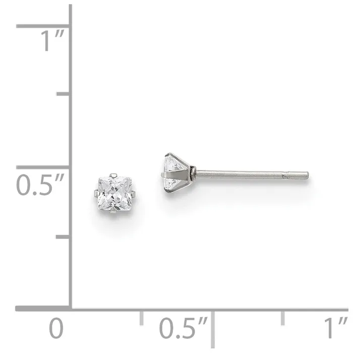 Stainless Steel Polished 3mm Square CZ Stud Post Earrings TreasureFineJewelers Earrings