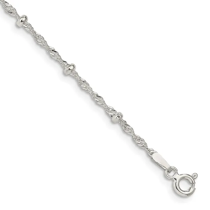 Sterling Silver 25mm Singapore w Beads Chain Anklet TreasureFineJewelers Rings Sterling Silver 25mm Singapore w Beads Chain Anklet TreasureFineJewelers Rings