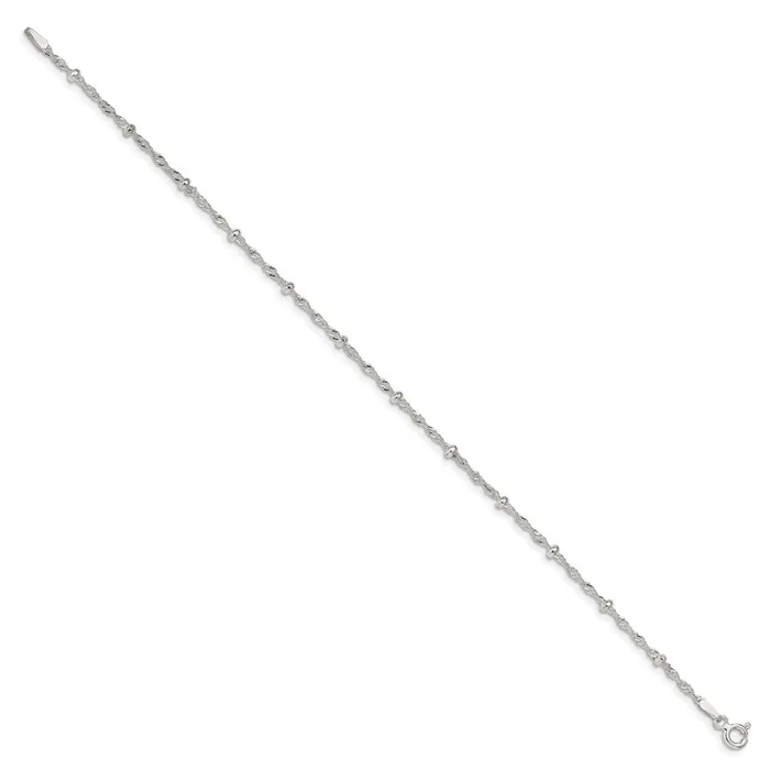 Sterling Silver 25mm Singapore w Beads Chain Anklet TreasureFineJewelers Rings