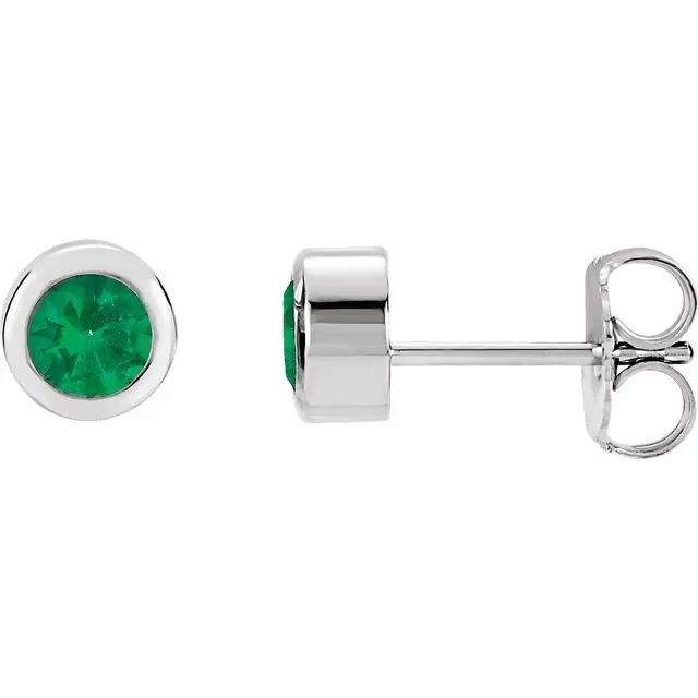 Sterling Silver 4 mm Round Imitation Emerald Birthstone Earrings TreasureFineJewelers Earrings Sterling Silver 4 mm Round Imitation Emerald Birthstone Earrings TreasureFineJewelers Earrings