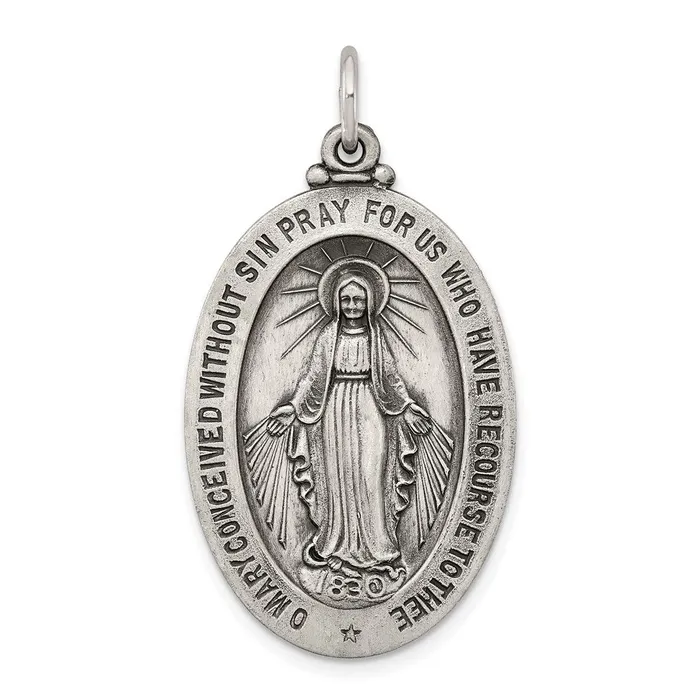 Sterling Silver Antiqued Miraculous Medal TreasureFineJewelers Rings