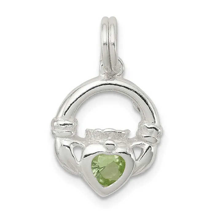 Sterling Silver Claddagh with Green CZ Charm TreasureFineJewelers Rings