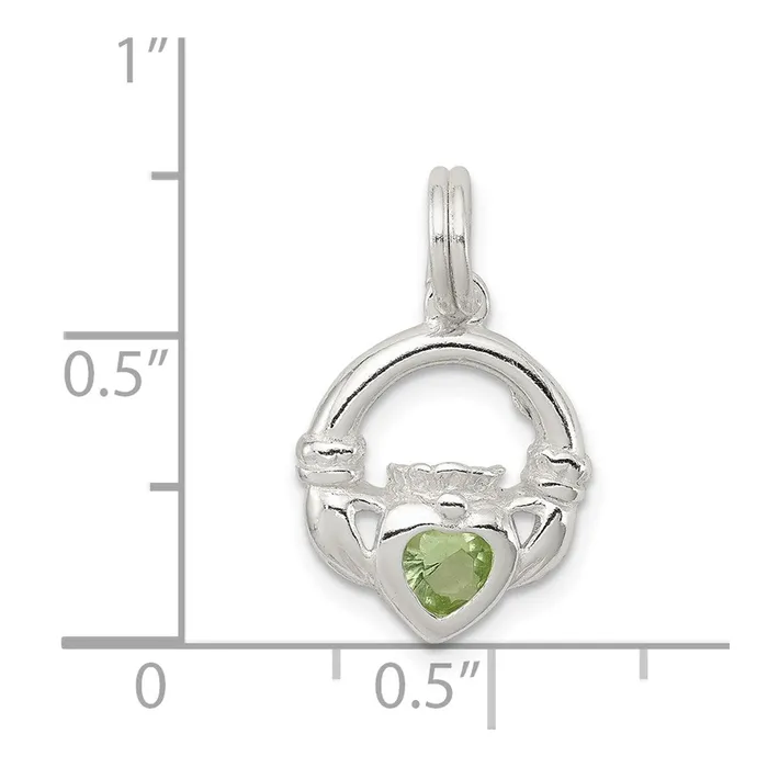 Sterling Silver Claddagh with Green CZ Charm TreasureFineJewelers Rings