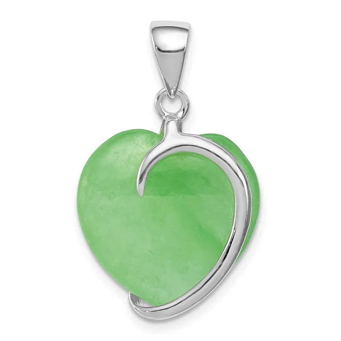 Sterling Silver Green Jade Heart Pendant TreasureFineJewelers Necklaces