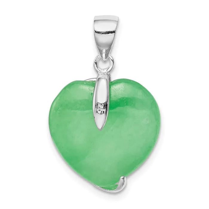 Sterling Silver Green Jade Heart Pendant TreasureFineJewelers Necklaces