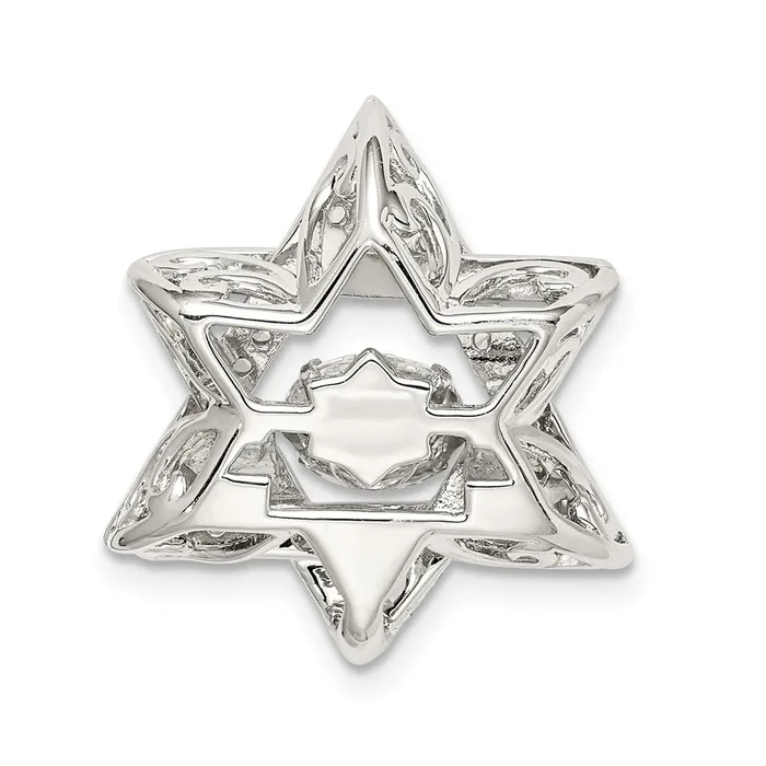 Sterling Silver Platinumplated Polished Vibrant CZ Star of David Pendant TreasureFineJewelers Necklaces