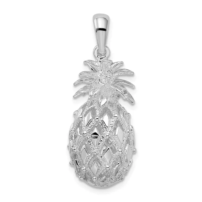 Sterling Silver Polished 3D Cutout Large Pineapple Pendant TreasureFineJewelers Necklaces Sterling Silver Polished 3D Cutout Large Pineapple Pendant TreasureFineJewelers Necklaces