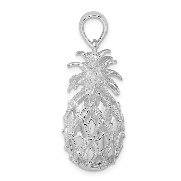 Sterling Silver Polished 3D Cutout Large Pineapple Pendant TreasureFineJewelers Necklaces