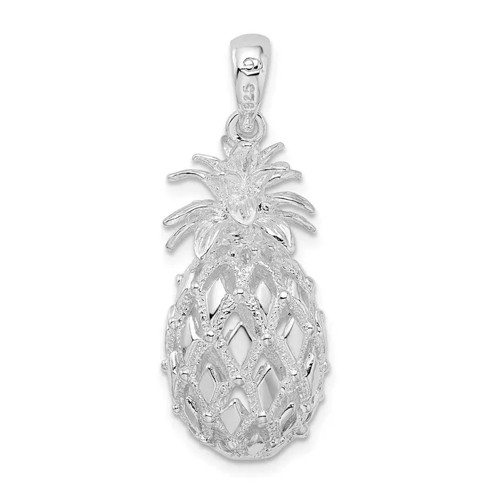 Sterling Silver Polished 3D Cutout Large Pineapple Pendant TreasureFineJewelers Necklaces