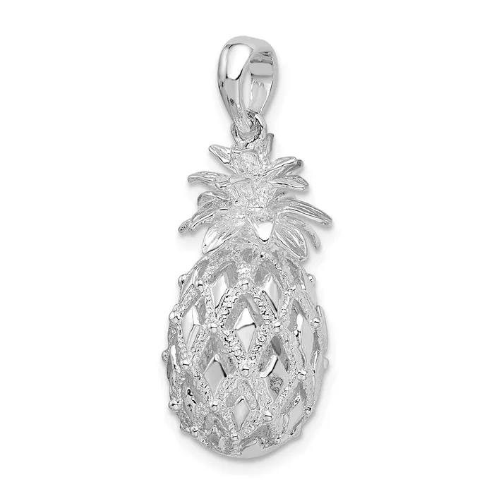 Sterling Silver Polished 3D Cutout Large Pineapple Pendant TreasureFineJewelers Necklaces