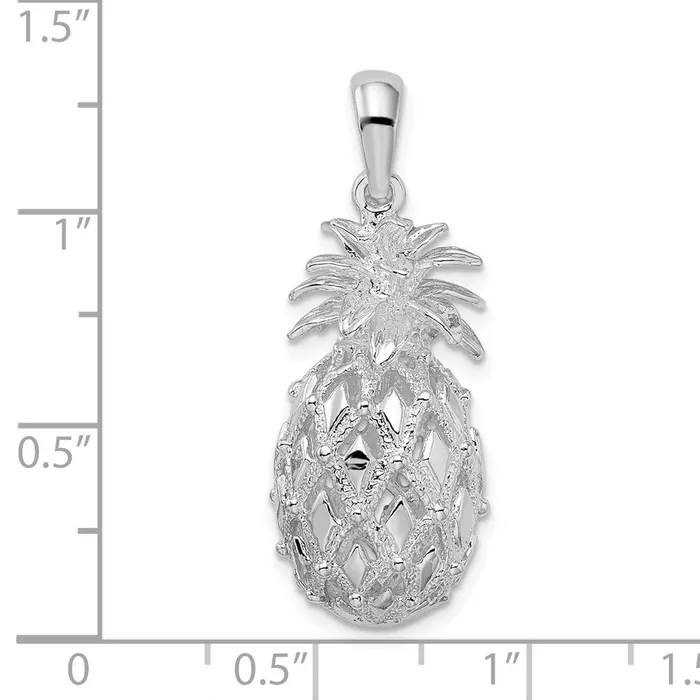 Sterling Silver Polished 3D Cutout Large Pineapple Pendant TreasureFineJewelers Necklaces