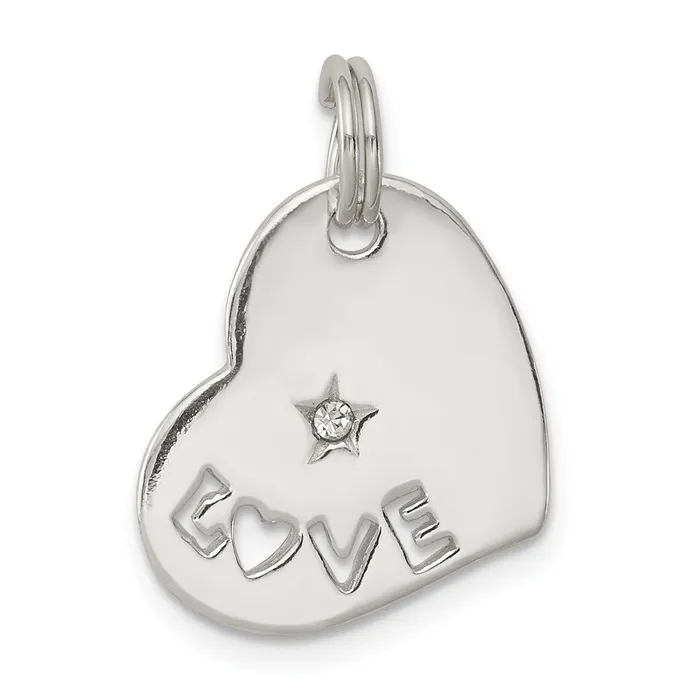 Sterling Silver Polished LOVE CZ Heart Charm TreasureFineJewelers Rings