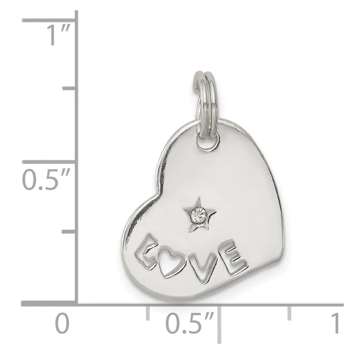 Sterling Silver Polished LOVE CZ Heart Charm TreasureFineJewelers Rings
