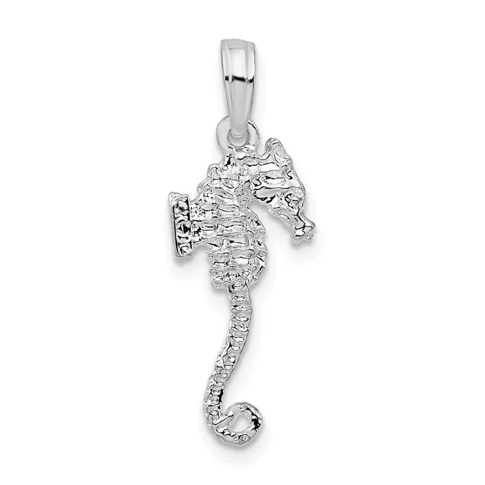 Sterling Silver PolishedTextured 3D Sea Horse Pendant TreasureFineJewelers Necklaces