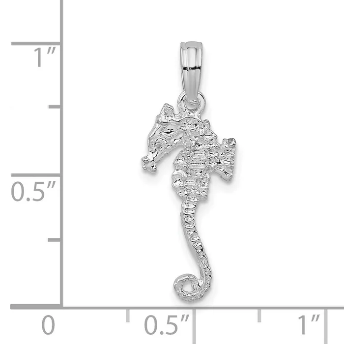 Sterling Silver PolishedTextured 3D Sea Horse Pendant TreasureFineJewelers Necklaces
