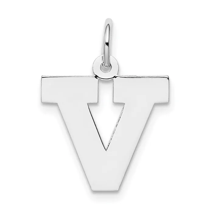Sterling Silver Rhodiumplated Block Letter V Initial Charm TreasureFineJewelers Rings Sterling Silver Rhodiumplated Block Letter V Initial Charm TreasureFineJewelers Rings